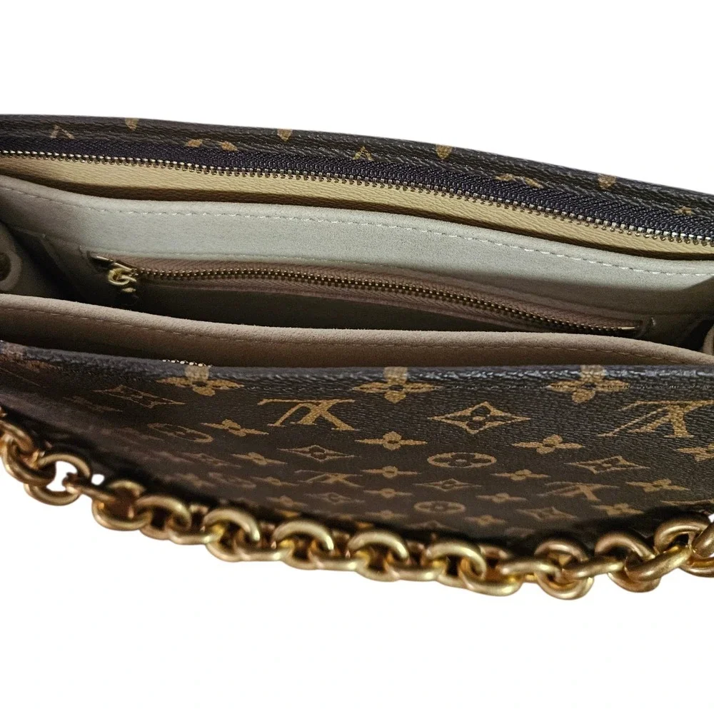 LOUIS VUITTON Poche Toilette Toiletry Bag Leather Monogram Pouch 26 Gold Chain - Picture 7 of 15